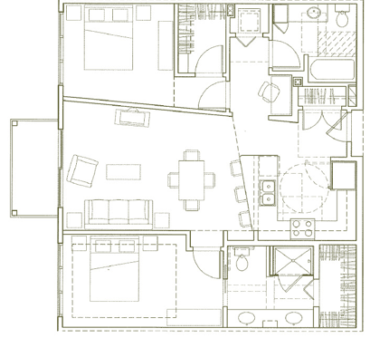 Floor plan for 2 beds, 2 baths, 1056 sqft
